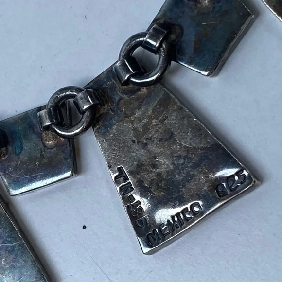 925 Vintage silver - Aztec style necklace with inlaid turquoise coloured stone - Picture 5 of 7